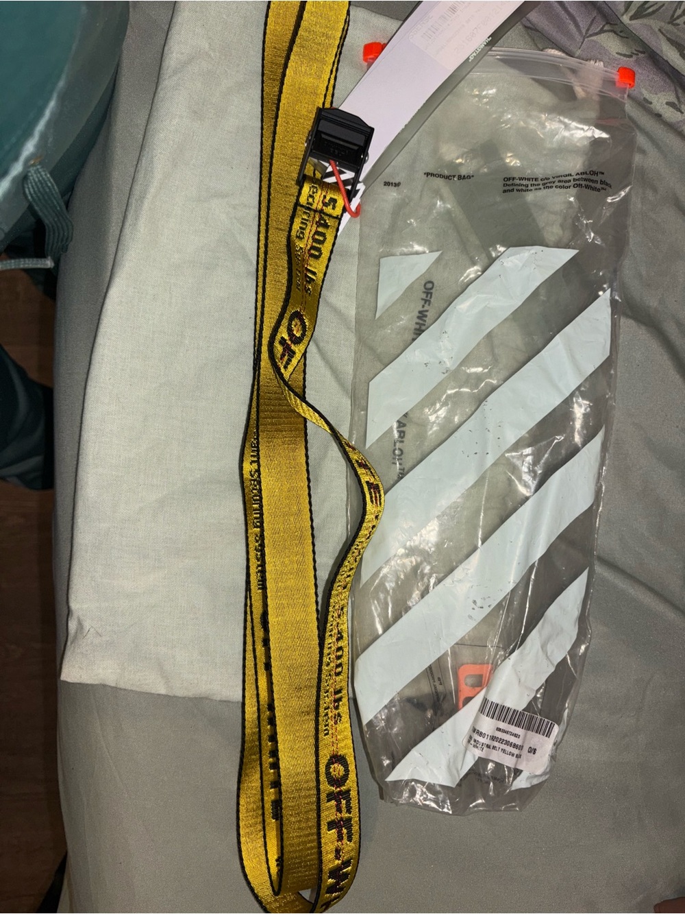 Off-White Yellow Industrial Logo Tape Belt with Red Zip-Tie Accent